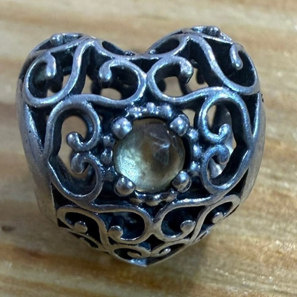 Pandora 791784CI November Citrine Signature Heart Charm S925 ALE Retired